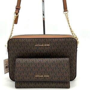 Michael Kors Large EW Crossbody Bag & Large Trifold Wallet Brown/ Gold